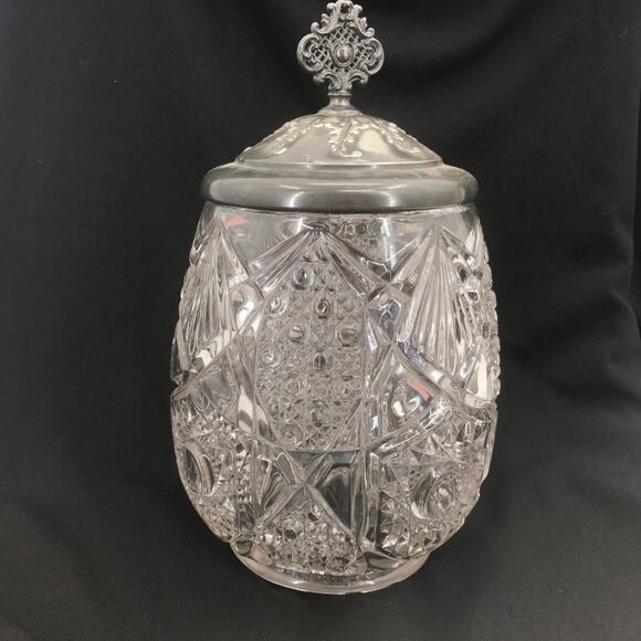 Crystal biscuit barrel pickle jar New Amsterdam Silver Co. Quadruple Plate 1316 - Picture 1 of 6